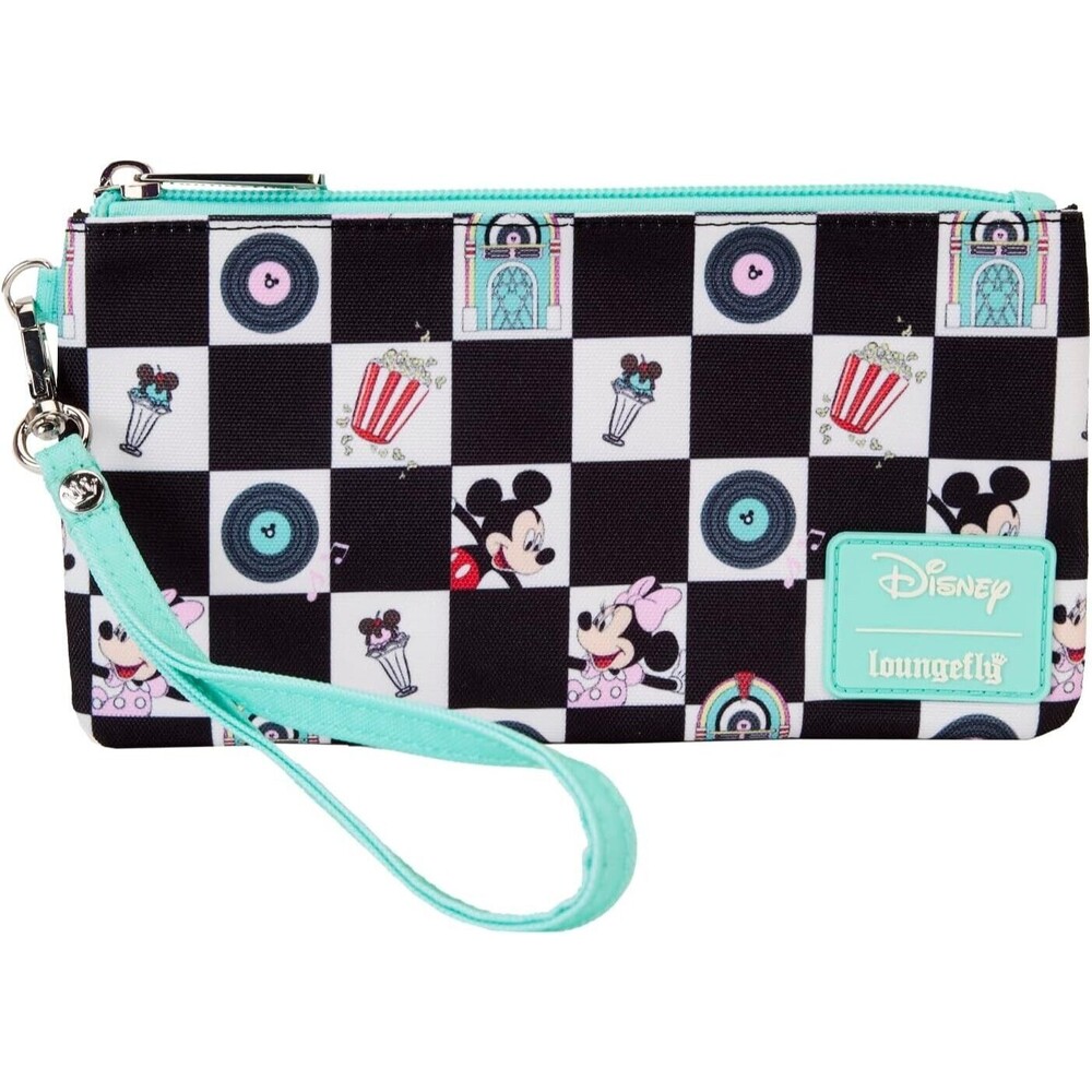 Loungefly Disney Mickey and Minnie Date Night Diner AOP Nylon Wristlet Records
